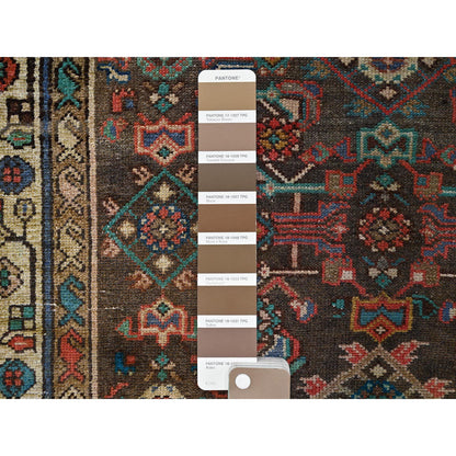 Overdyed & Vintage Wool Hand Knotted Rug Brown Beige 3.5X10.4 -O085985