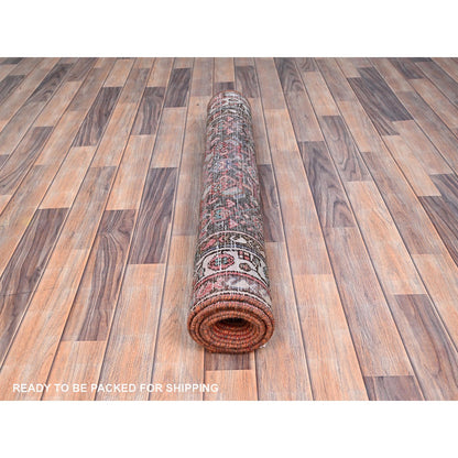 Overdyed & Vintage Wool Hand Knotted Rug Brown Beige 3.5X10.4 -O085985