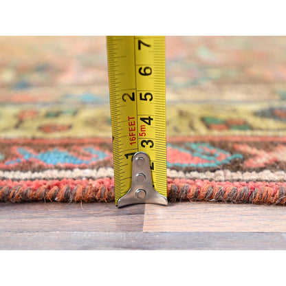 Overdyed & Vintage Wool Hand Knotted Rug Brown Beige 3.5X10.4 -O085985