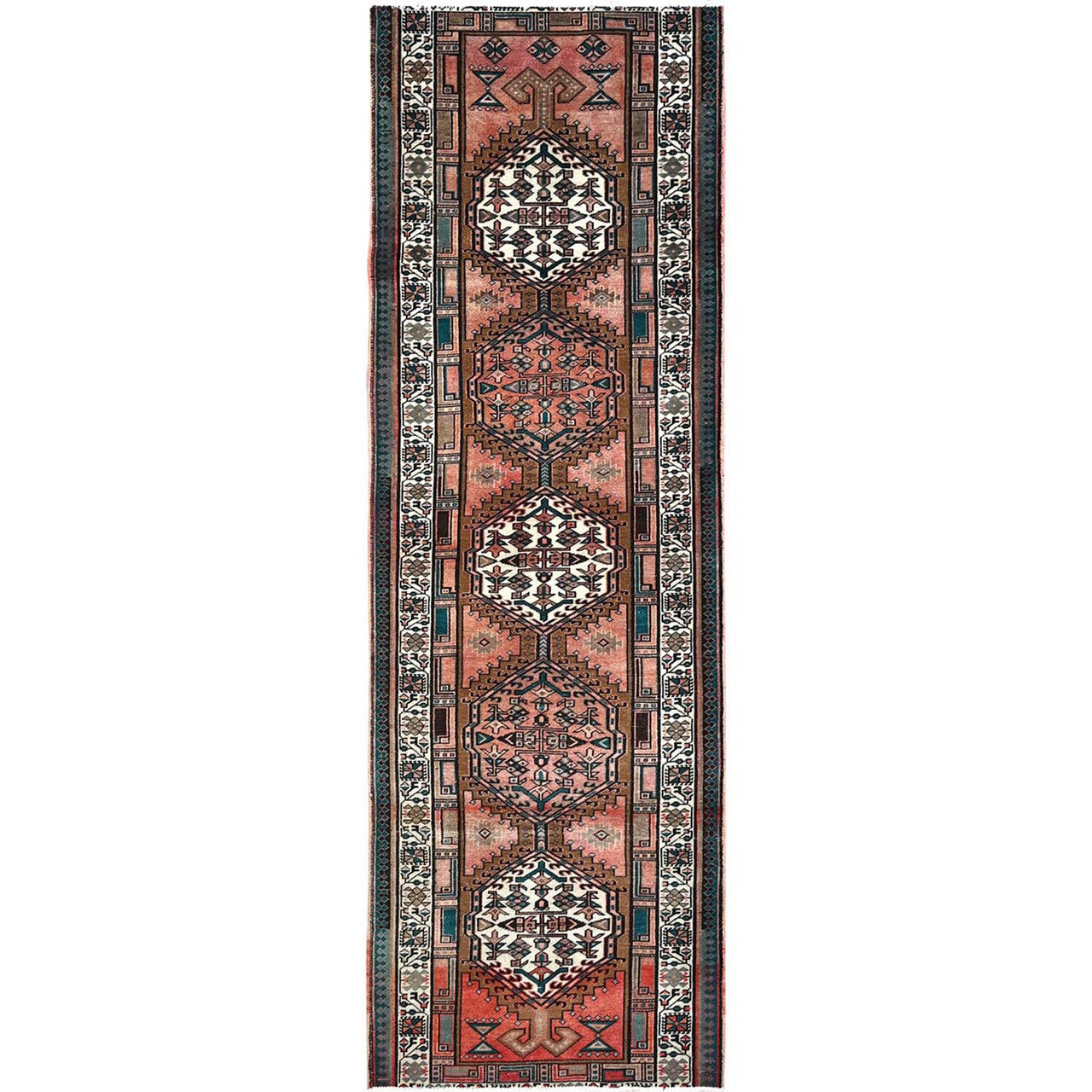 Brown 3'5" x 10'2" Overdyed & Vintage Hand knotted Wool Rug - Sku: O085988