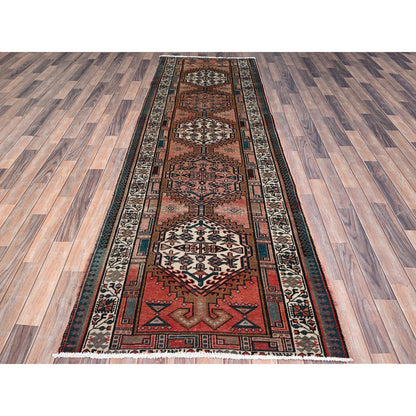 Overdyed & Vintage Wool Hand Knotted Rug Brown Brown 3.5X10.2 -O085988