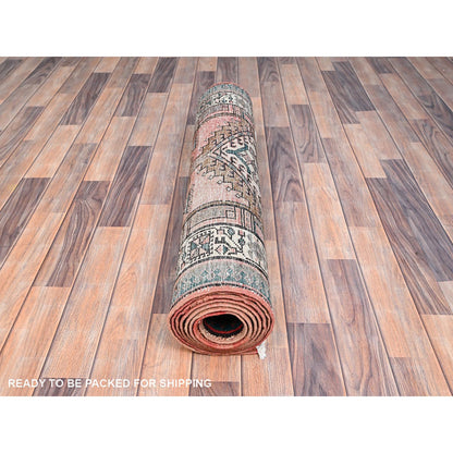 Overdyed & Vintage Wool Hand Knotted Rug Brown Brown 3.5X10.2 -O085988