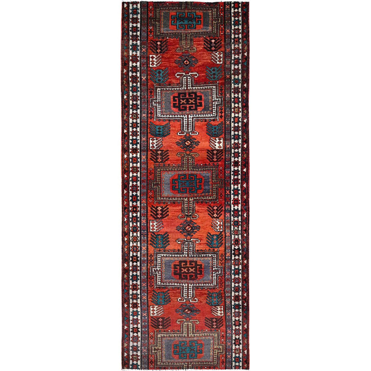 Overdyed & Vintage Wool Hand Knotted Rug Orange Ivory 3.5X9.8 -O085989