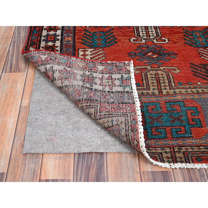 Overdyed & Vintage Wool Hand Knotted Rug Orange Ivory 3.5X9.8 -O085989