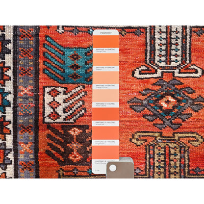 Overdyed & Vintage Wool Hand Knotted Rug Orange Ivory 3.5X9.8 -O085989