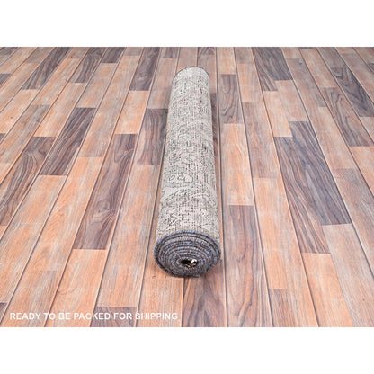 Overdyed & Vintage Wool Hand Knotted Rug Brown Ivory 3.2X9.3 -O085990