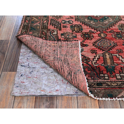 Overdyed & Vintage Wool Hand Knotted Rug Red 3.7x8.6 -O0859