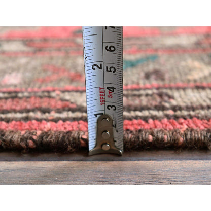 Overdyed & Vintage Wool Hand Knotted Rug Red 3.7x8.6 -O0859