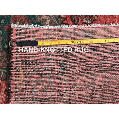 Overdyed & Vintage Wool Hand Knotted Rug Red 3.7x8.6 -O0859