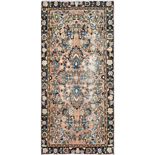 Overdyed & Vintage Wool Hand Knotted Rug Brown Black 3.2X6.7 -O086000