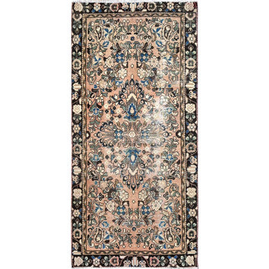 Overdyed & Vintage Wool Hand Knotted Rug Brown Black 3.2X6.7 -O086000
