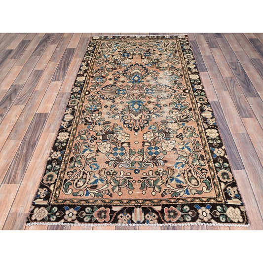 Overdyed & Vintage Wool Hand Knotted Rug Brown Black 3.2X6.7 -O086000