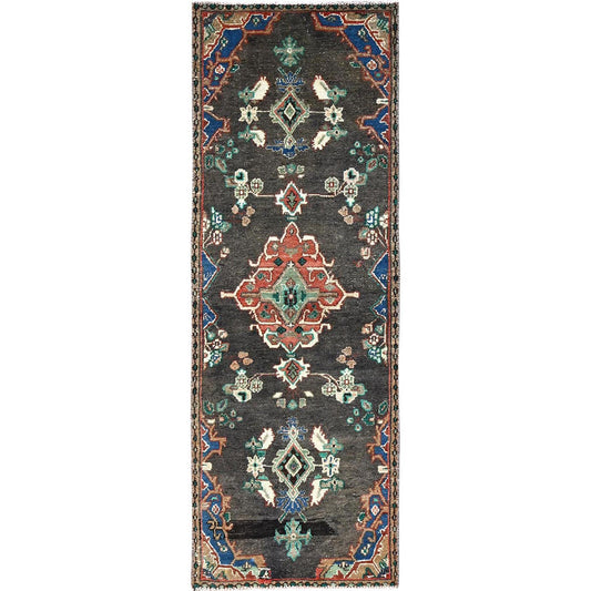 Overdyed & Vintage Wool Hand Knotted Rug Brown Beige 2.11X8.4 -O086002