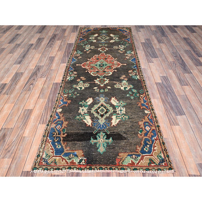 Overdyed & Vintage Wool Hand Knotted Rug Brown Beige 2.11X8.4 -O086002