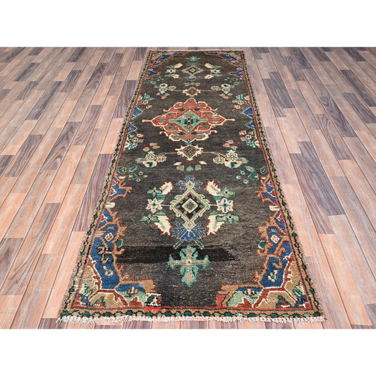 Overdyed & Vintage Wool Hand Knotted Rug Brown Beige 2.11X8.4 -O086002