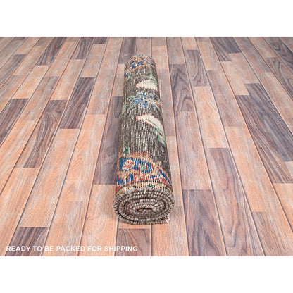 Overdyed & Vintage Wool Hand Knotted Rug Brown Beige 2.11X8.4 -O086002