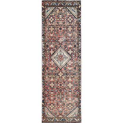 Overdyed & Vintage Wool Hand Knotted Rug Pink Black 2.11X9.6 -O086003