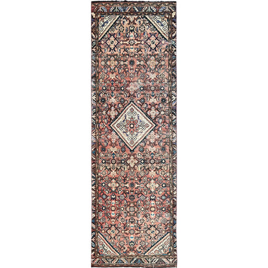 Overdyed & Vintage Wool Hand Knotted Rug Pink Black 2.11X9.6 -O086003