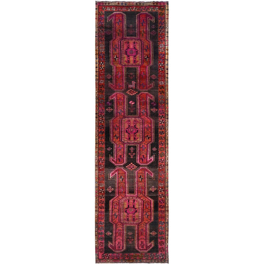 Overdyed & Vintage Wool Hand Knotted Rug Red Red 2.10X10.1 -O086011