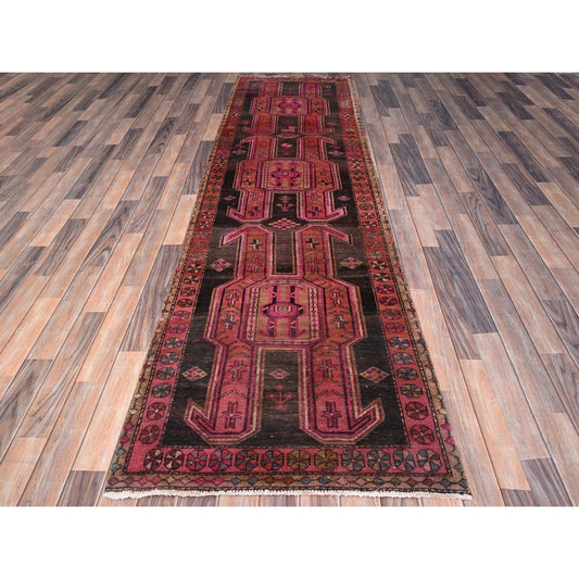 Overdyed & Vintage Wool Hand Knotted Rug Red Red 2.10X10.1 -O086011