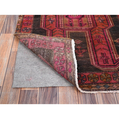 Overdyed & Vintage Wool Hand Knotted Rug Red Red 2.10X10.1 -O086011