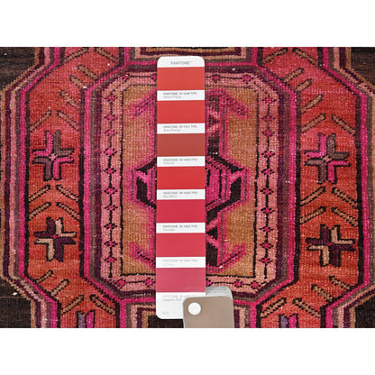 Overdyed & Vintage Wool Hand Knotted Rug Red Red 2.10X10.1 -O086011