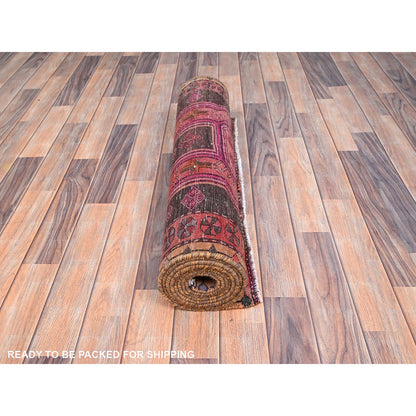 Overdyed & Vintage Wool Hand Knotted Rug Red Red 2.10X10.1 -O086011