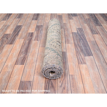Overdyed & Vintage Wool Hand Knotted Rug Brown Beige 2.8X10.0 -O086012