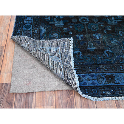 Overdyed & Vintage Wool Hand Knotted Rug Blue Blue 3.4X8.5 -O086013