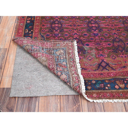 Overdyed & Vintage Wool Hand Knotted Rug Purple Blue 3.4X10.8 -O086015
