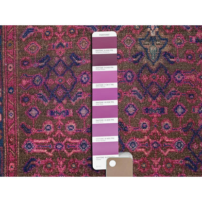Overdyed & Vintage Wool Hand Knotted Rug Purple Blue 3.4X10.8 -O086015