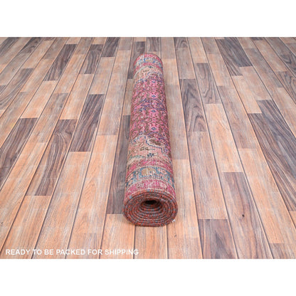 Overdyed & Vintage Wool Hand Knotted Rug Purple Blue 3.4X10.8 -O086015