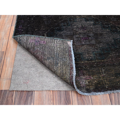 Overdyed & Vintage Wool Hand Knotted Rug Black No Border 3.2X11.11 -O086016