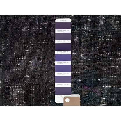 Overdyed & Vintage Wool Hand Knotted Rug Black 3.2x11.11 -O086016