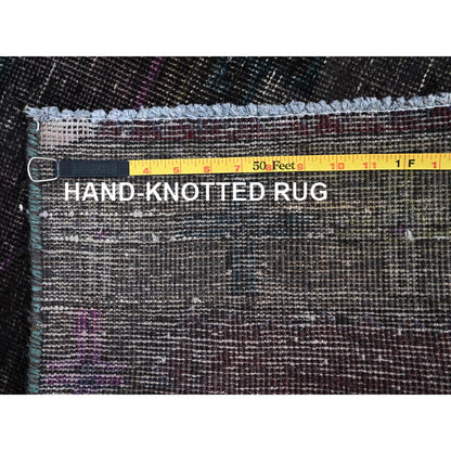 Overdyed & Vintage Wool Hand Knotted Rug Black 3.2x11.11 -O086016