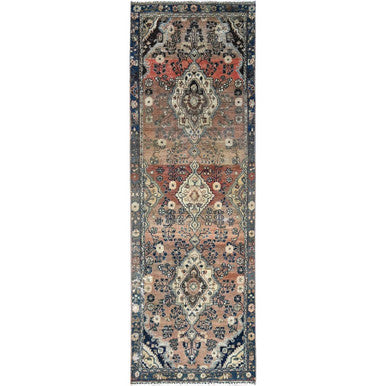 Overdyed & Vintage Wool Hand Knotted Rug Brown Blue 3.0X9.5 -O086017