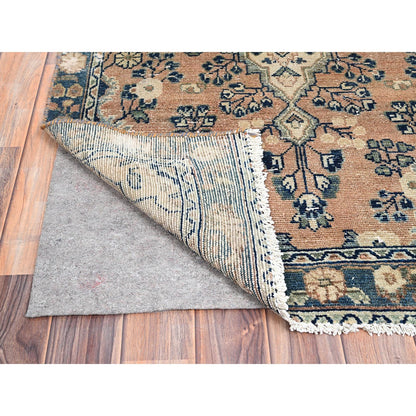 Overdyed & Vintage Wool Hand Knotted Rug Brown Blue 3.0X9.5 -O086017