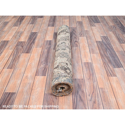 Overdyed & Vintage Wool Hand Knotted Rug Brown Blue 3.0X9.5 -O086017