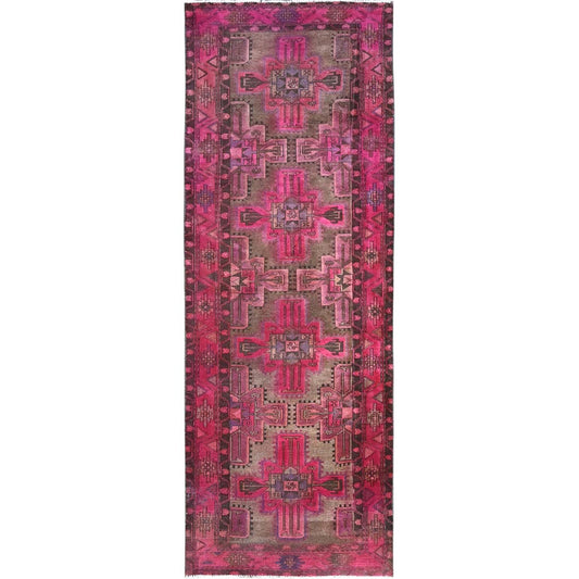 Overdyed & Vintage Wool Hand Knotted Rug Pink Pink 3.4X9.8 -O086018