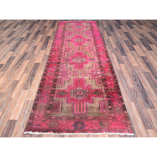 Overdyed & Vintage Wool Hand Knotted Rug Pink Pink 3.4X9.8 -O086018