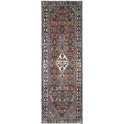 Overdyed & Vintage Wool Hand Knotted Rug Brown Ivory 3.4X10.1 -O086020