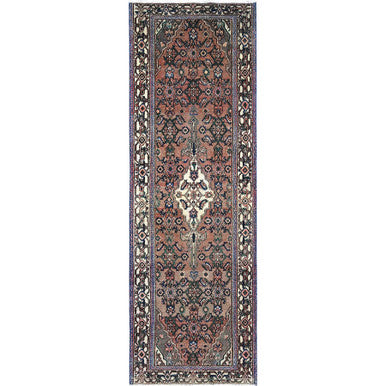 Overdyed & Vintage Wool Hand Knotted Rug Brown Ivory 3.4X10.1 -O086020