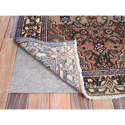 Overdyed & Vintage Wool Hand Knotted Rug Brown Ivory 3.4X10.1 -O086020