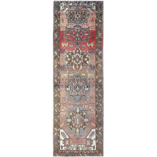 Overdyed & Vintage Wool Hand Knotted Rug Brown Brown 3.2X9.9 -O086023