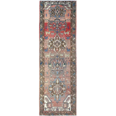 Overdyed & Vintage Wool Hand Knotted Rug Brown Brown 3.2X9.9 -O086023