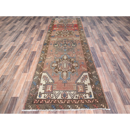 Overdyed & Vintage Wool Hand Knotted Rug Brown Brown 3.2X9.9 -O086023