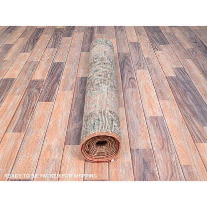Overdyed & Vintage Wool Hand Knotted Rug Brown Brown 3.2X9.9 -O086023