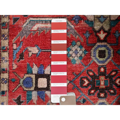 Overdyed & Vintage Wool Hand Knotted Rug Red Black 3.4X10.5 -O086024