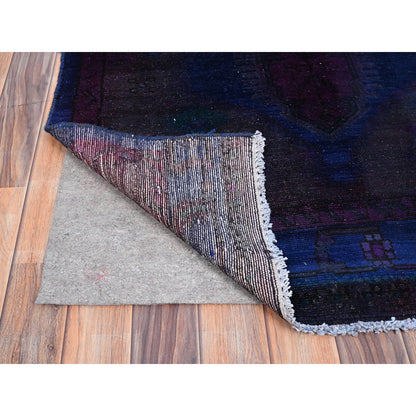 Overdyed & Vintage Wool Hand Knotted Rug Purple Blue 3.5X9.0 -O086025