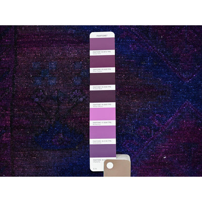 Overdyed & Vintage Wool Hand Knotted Rug Purple Blue 3.5X9.0 -O086025